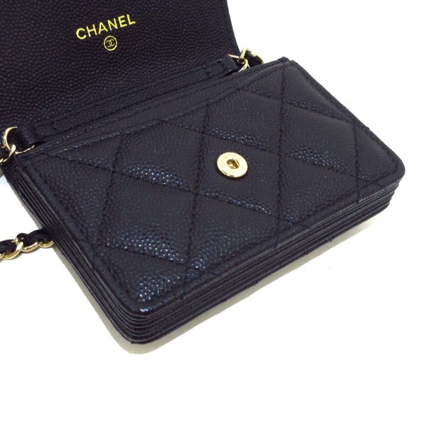 37084074 7 Chanel Matelasse Chain Wallet Card Case Grained Calfskin Black