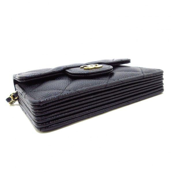 37084074 8 Chanel Matelasse Chain Wallet Card Case Grained Calfskin Black