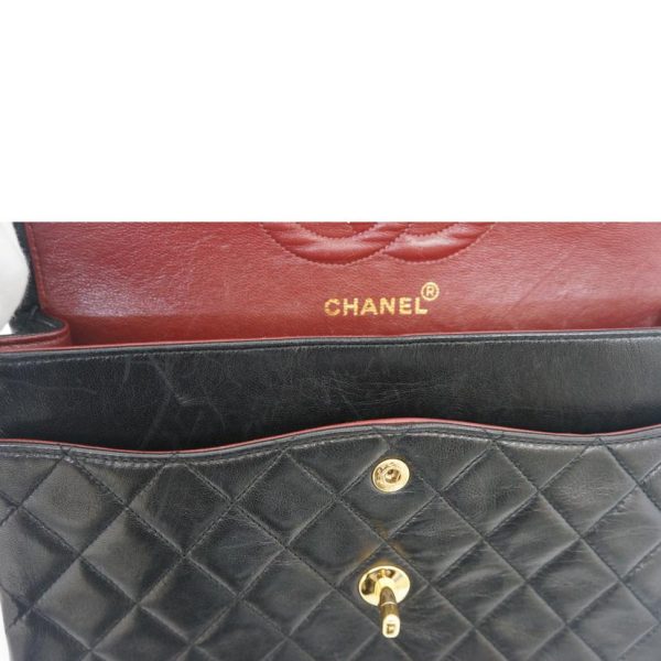 37095 6 CHANEL Vintage Matelasse W Flap Chain Shoulder Bag Black