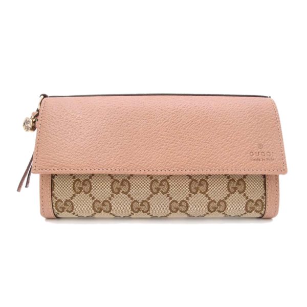 37124 1 GUCCI Womens Brie GG Canvas Bi Fold Long Wallet Pink