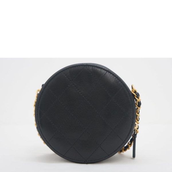 37163 2 CHANEL Fake Pearl Round Chain Shoulder Bag Black