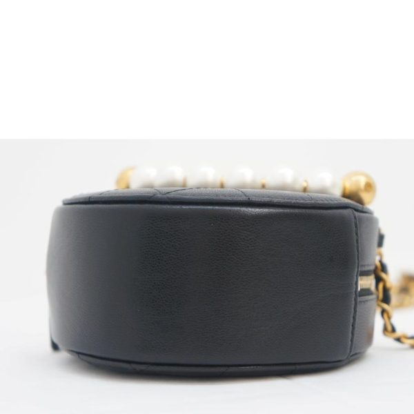 37163 3 CHANEL Fake Pearl Round Chain Shoulder Bag Black