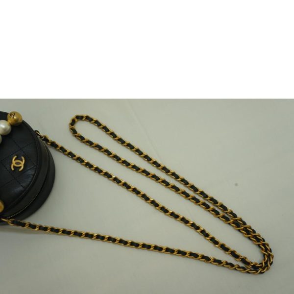 37163 4 CHANEL Fake Pearl Round Chain Shoulder Bag Black