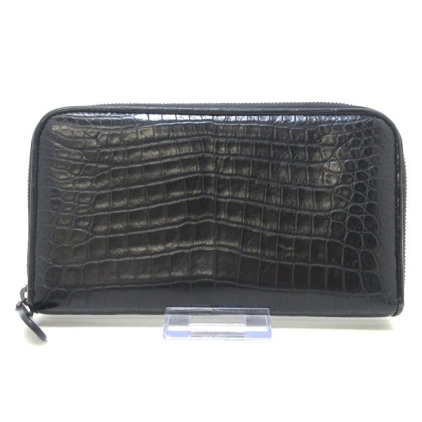 37214140 1 Bottega Veneta Round Zipper Wallet Black Crocodile