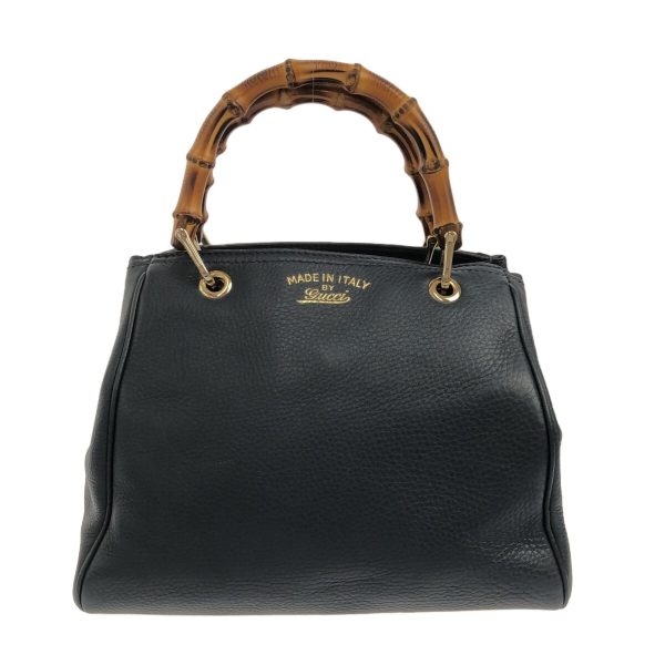 37215448 1 Gucci Old Gucci Bamboo Handbag Navy Leather