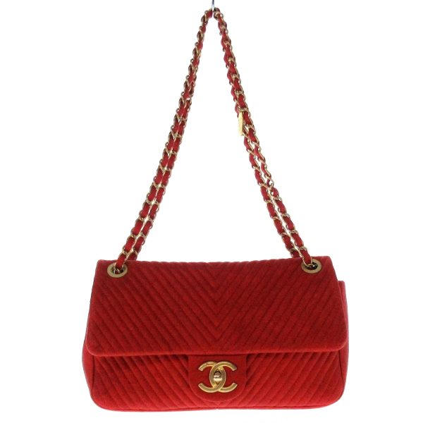 37215756 1 Chanel Chevron Shoulder Bag Leather Red