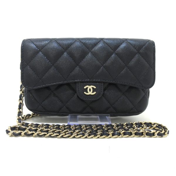 37218950 1 Chanel Matelasse Wallet Chain Wallet Gold Hardware Flap Phone Case Caviar Skin Black