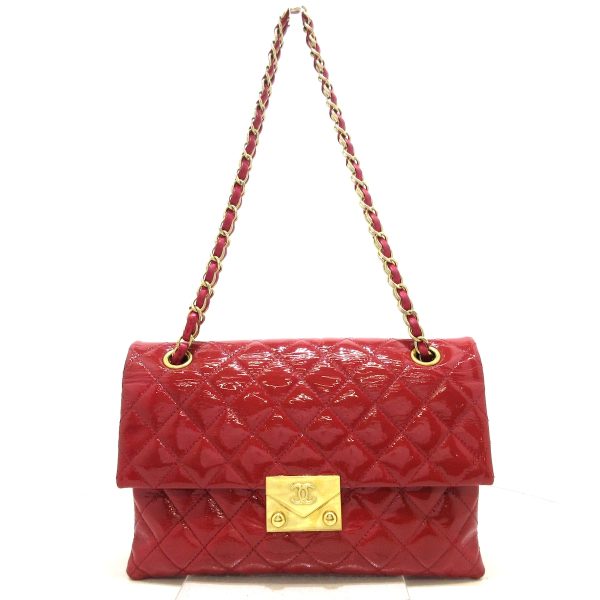 37221523 1 Chanel Single Flap Matelasse Shoulder Bag Enamel Leather Red