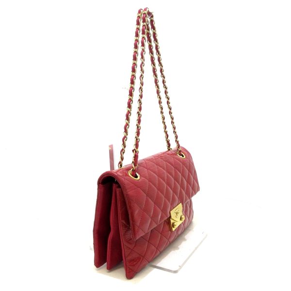 37221523 2 Chanel Single Flap Matelasse Shoulder Bag Enamel Leather Red