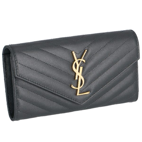 372264bow011251 Saint Laurent Paris Wallet Bifold Long Quilted Leather Black