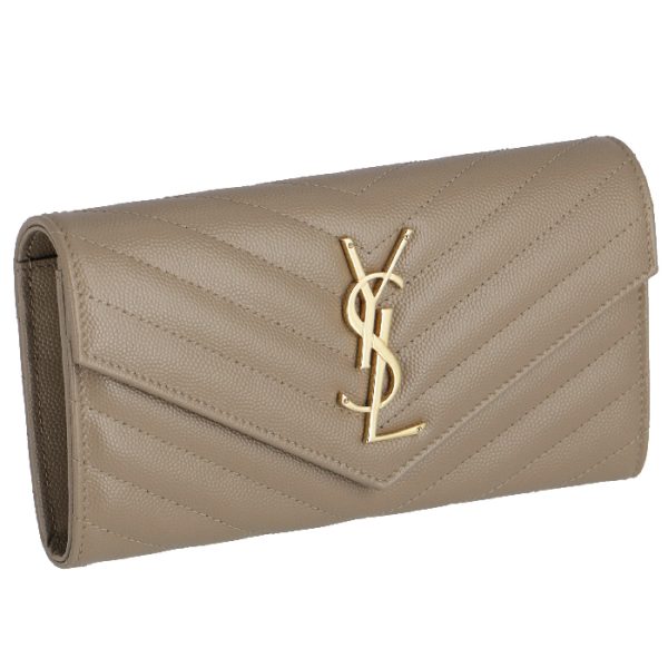 372264bow011722 Saint Laurent Paris Wallet Bifold Long Quilted Beige