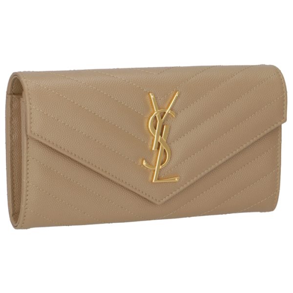 372264bow012643 Saint Laurent Paris Wallet Bifold Long Quilted Leather Monogram Beige