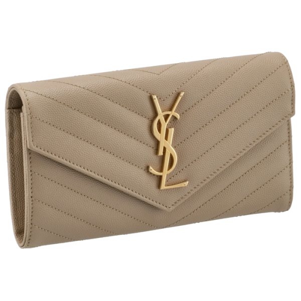 372264bow012721 Saint Laurent Paris Wallet Bifold Long Quilted Monogram Beige