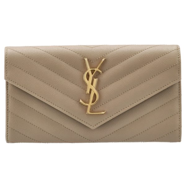 372264bow012721 1 Saint Laurent Paris Wallet Bifold Long Quilted Monogram Beige