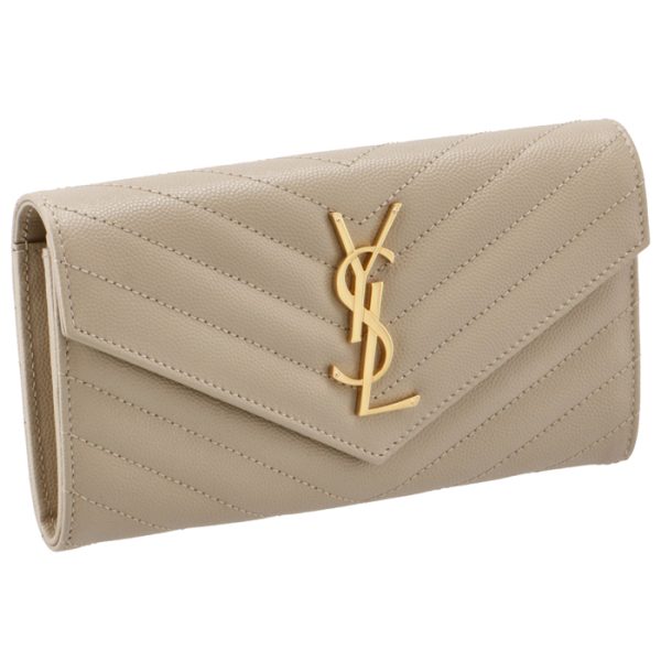 372264bow019607 Saint Laurent Paris Wallet Bifold Long Quilted Gray Beige