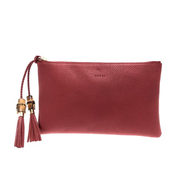 37269245 1 Gucci Bamboo Clutch Bag Red Leather