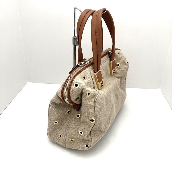 37300022 2 Fendi Handbag Linen Beige Brown