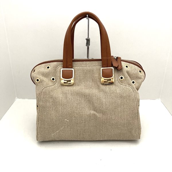 37300022 3 Fendi Handbag Linen Beige Brown