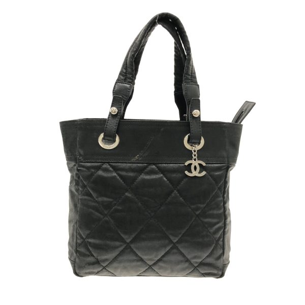 37303379 1 Chanel Paris Biarritz Pm Coated Canvas Leather Tote Bag Black