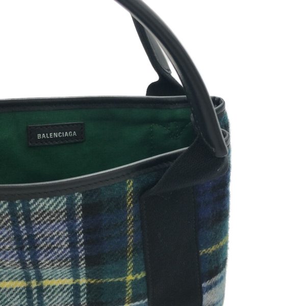 37365854 10 Balenciaga Navy Hippo Plaid Pattern Wool Leather Tote Bag Green