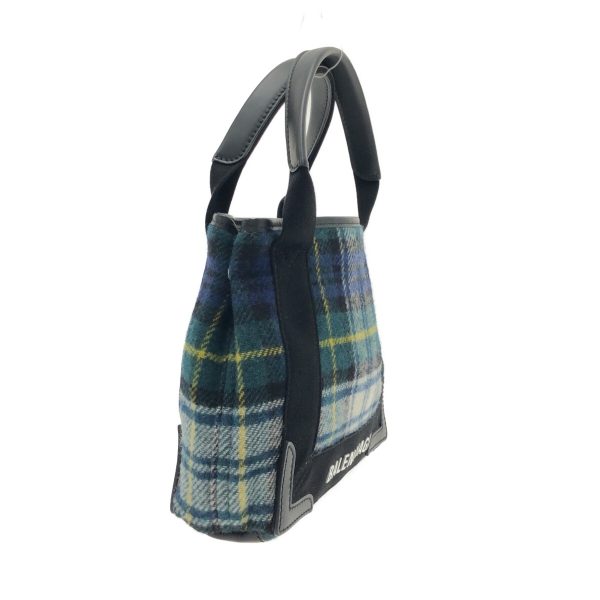 37365854 2 Balenciaga Navy Hippo Plaid Pattern Wool Leather Tote Bag Green