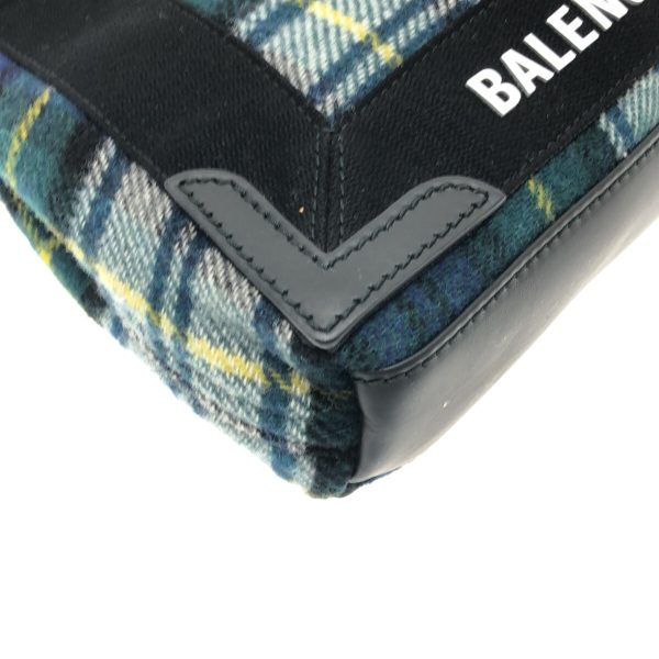 37365854 5 Balenciaga Navy Hippo Plaid Pattern Wool Leather Tote Bag Green