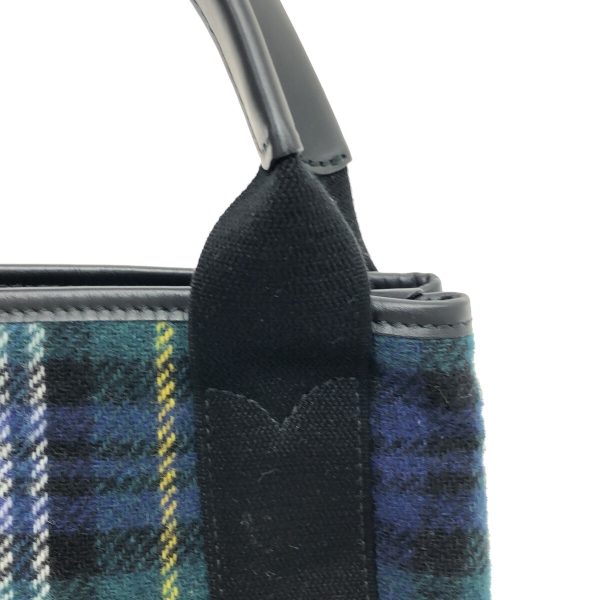 37365854 9 Balenciaga Navy Hippo Plaid Pattern Wool Leather Tote Bag Green