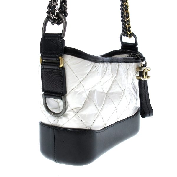 37393683 2 Chanel Small Hobo Shoulder Bag Calfskin White Black