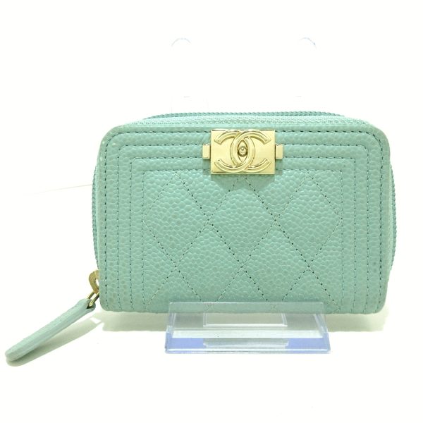 37395415 1 Chanel Boy Chanel Matelasse Coin Case Round Zipper Gold Hardware Caviar Skin Light Blue