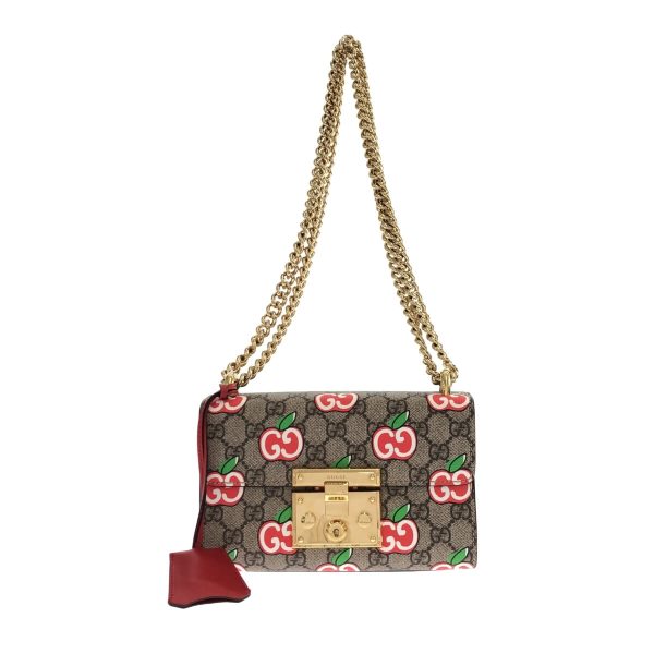 37411427 1 Gucci GG Apple Print Shoulder Bag Beige PVC