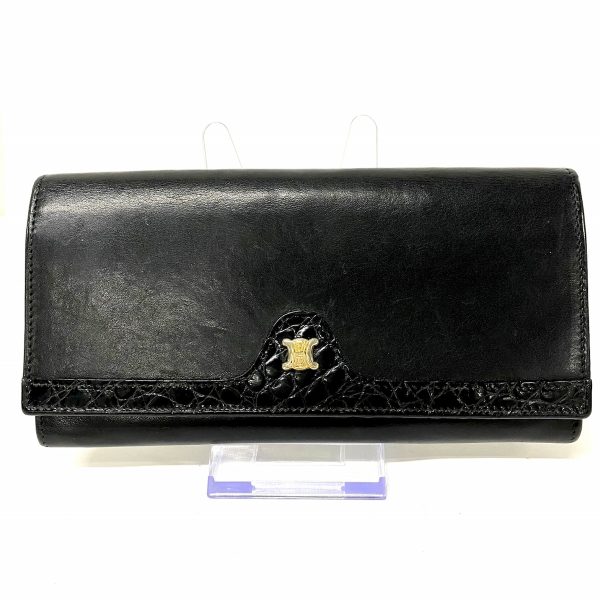 37414667 1 Celine Embossed Leather Long Wallet Black