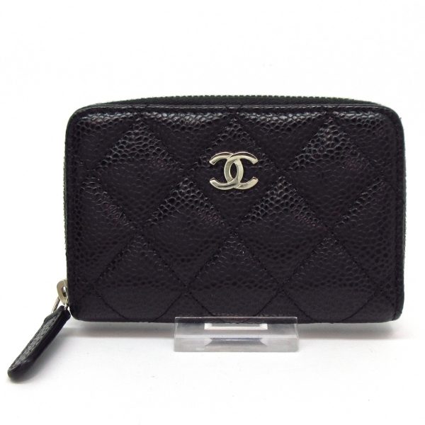 37478301 1 Chanel Classic Zip Coin Purse Matelasse Coin Case Round Zipper Caviar Skin Black Silver