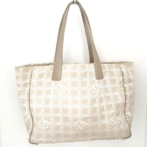 37586712 1 Chanel New Travel Line Mm Jacquard Leather Tote Bag Beige