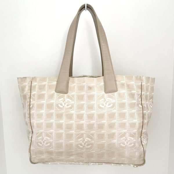 37586712 3 Chanel New Travel Line Mm Jacquard Leather Tote Bag Beige