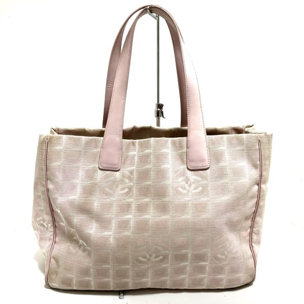 37588608 1 Chanel New Travel Line Tote Mm Tote Bag Nylon Jacquard Leather Pink Ivory