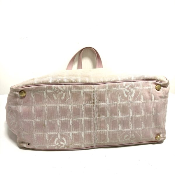 37588608 4 Chanel New Travel Line Tote Mm Tote Bag Nylon Jacquard Leather Pink Ivory