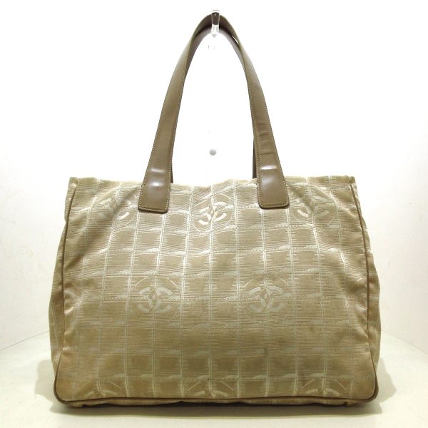 37594759 1 Chanel New Travel Line Tote Mm Tote Bag Nylon Jacquard Leather Beige White