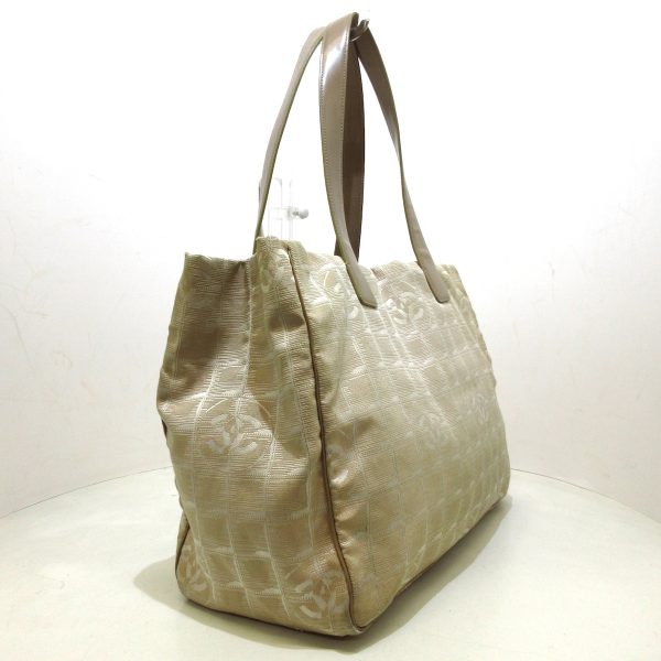 37594759 2 Chanel New Travel Line Tote Mm Tote Bag Nylon Jacquard Leather Beige White