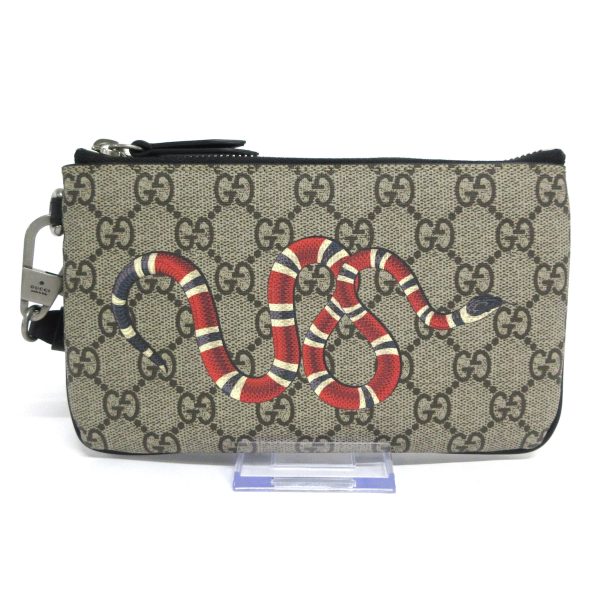 37603505 1 Gucci Snake Print GG Supreme Wristlet Beige