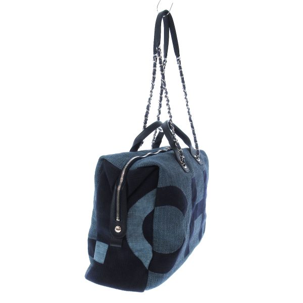 37608536 2 Chanel Large Space Shopping Bag Tote Bag Mixed Fiber Viscose Calfskin Blue Navy