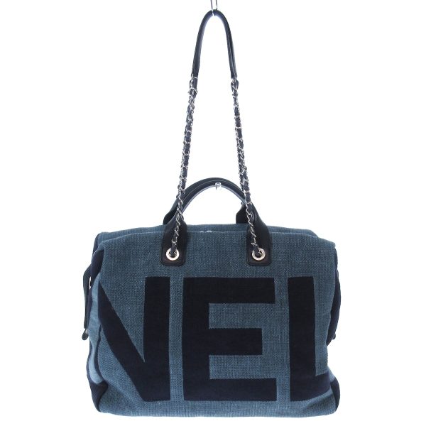 37608536 3 Chanel Large Space Shopping Bag Tote Bag Mixed Fiber Viscose Calfskin Blue Navy