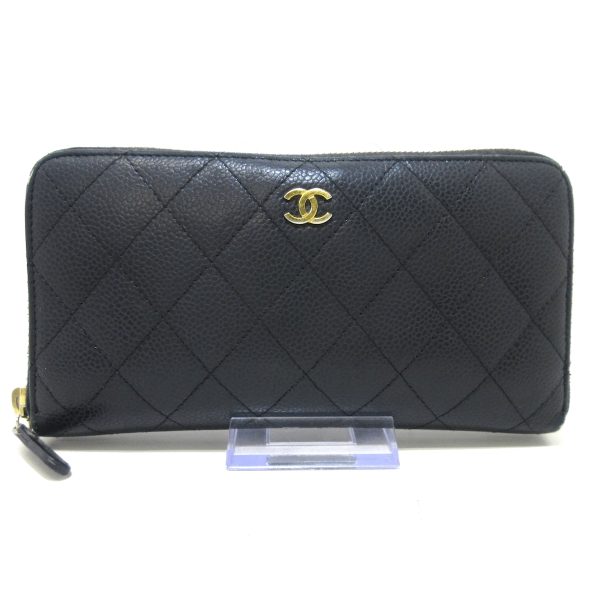 37627120 1 Chanel Matelasse Long Wallet Gold Hardware Round Zipper Caviar Skin Black