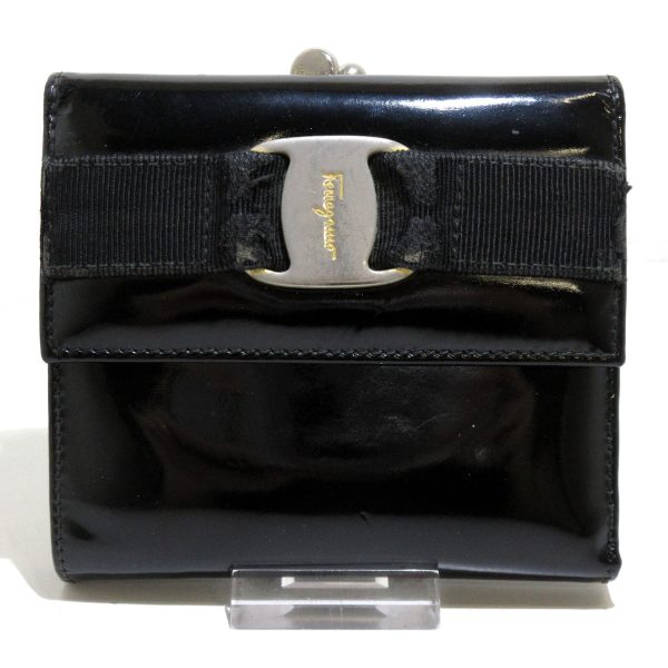 37630164 1 Salvatore Ferragamo Vara W Hook Enamel Wallet Black