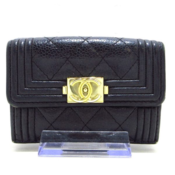 37631819 1 Chanel Boy Chanel Matelasse Trifold Wallet Coco Mark Gold Hardware Caviar Skin Black