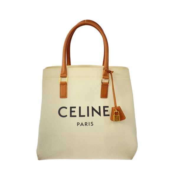 37671548 1 Celine New Horizontal Canvas Leather Tote Bag Ivory