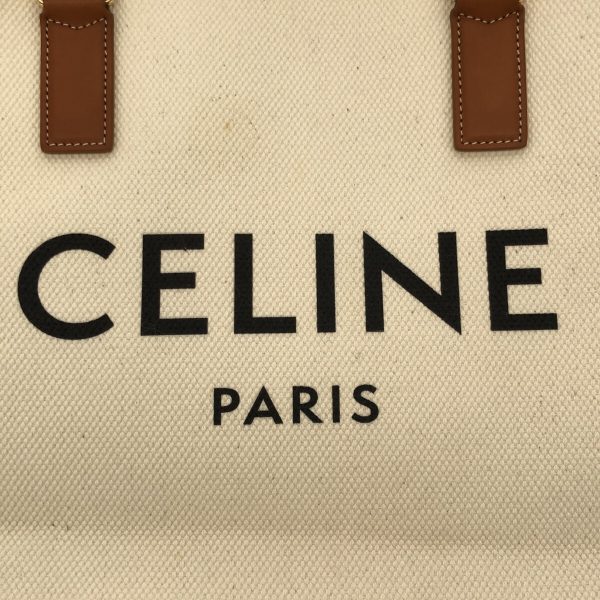 37671548 7 Celine New Horizontal Canvas Leather Tote Bag Ivory