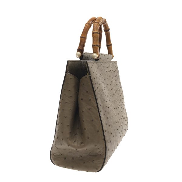 37743371 2 Gucci Nimfair Ostrich Handbag Gray Beige