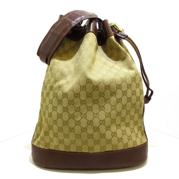 37756684 1 Gucci GG Shoulder Bag Drawstring Beige Dark Brown