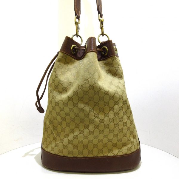 37756684 3 Gucci GG Shoulder Bag Drawstring Beige Dark Brown