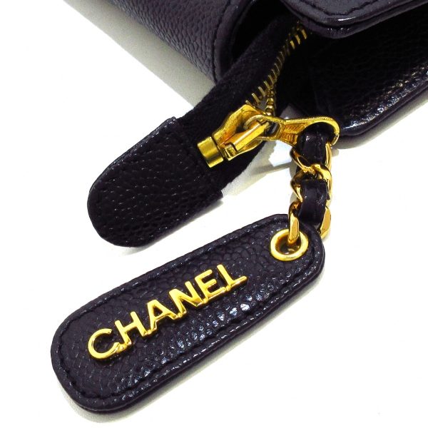 37756708 10 Chanel Shoulder Bag Logo Embroidery Caviar Skin Black